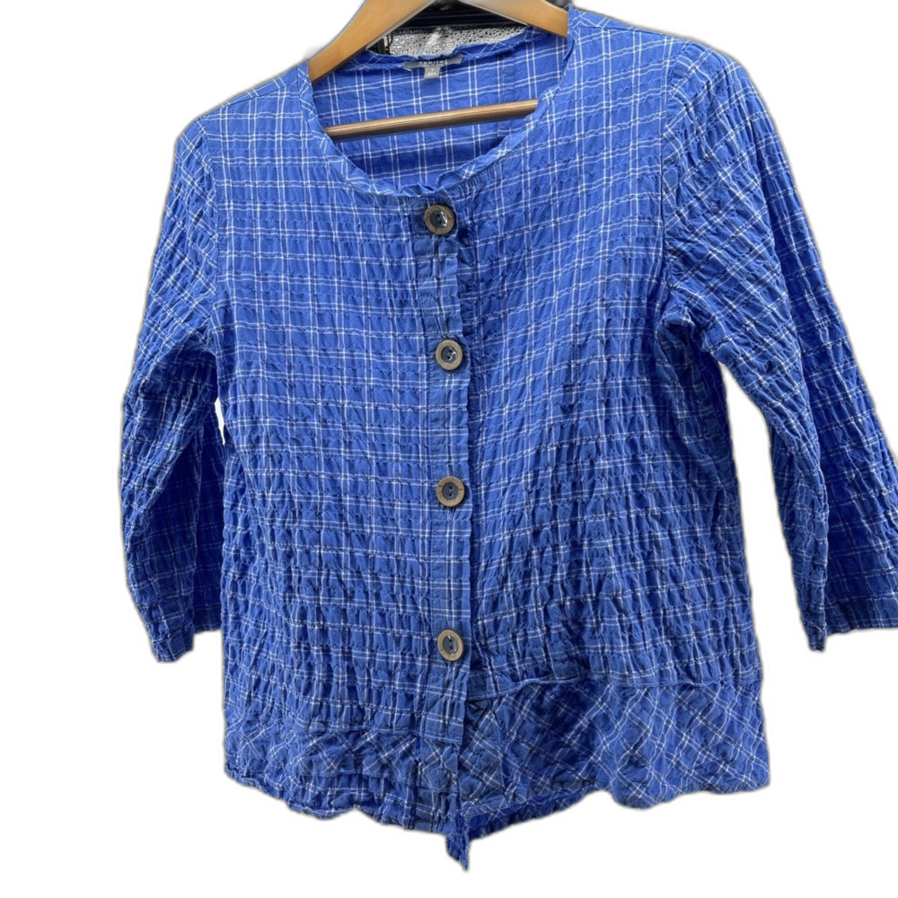 Habitat Clothes To Live In Button Front Blue Top Size Small